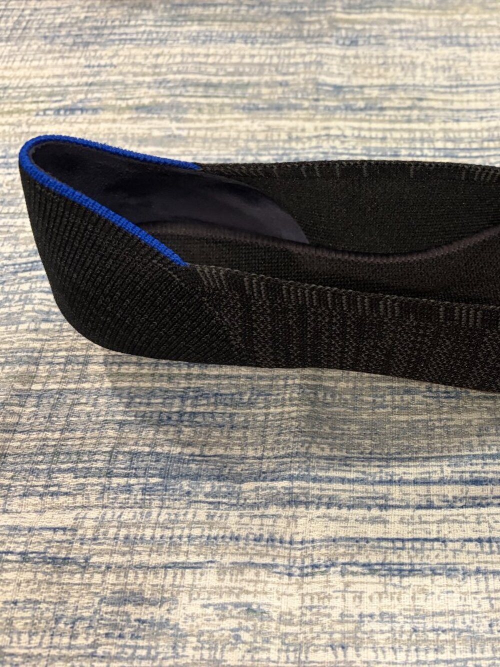 Rothy's Black Pointed Knit Flats with Blue Trim - Picture 7 of 8